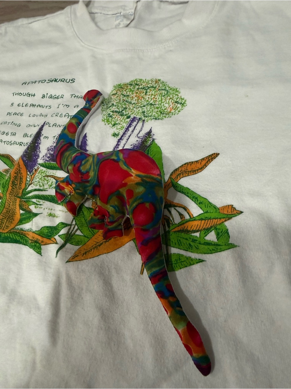 White 3D Dinosaur Tee with Colorful Print